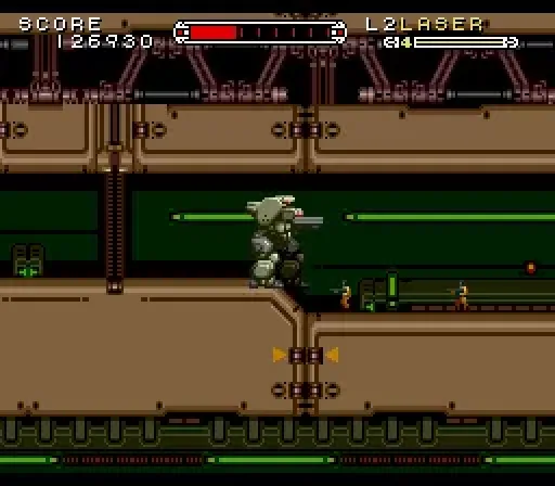 Jake's mech inside an industrial Axis facility, surrounded by enemy infantry and conveyor structures.