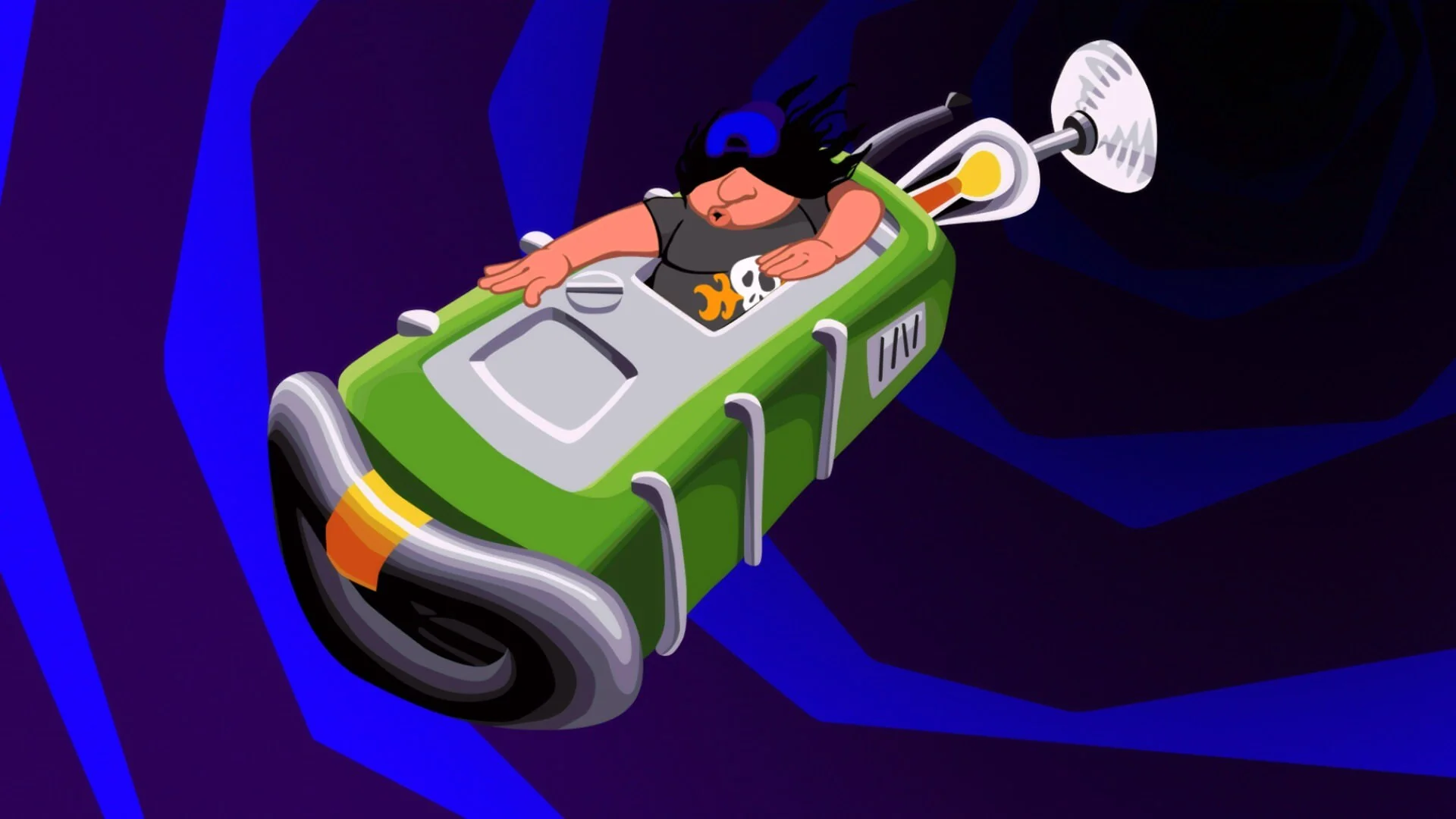 Hoagie caught in a Chron-O-John as it travels through time.