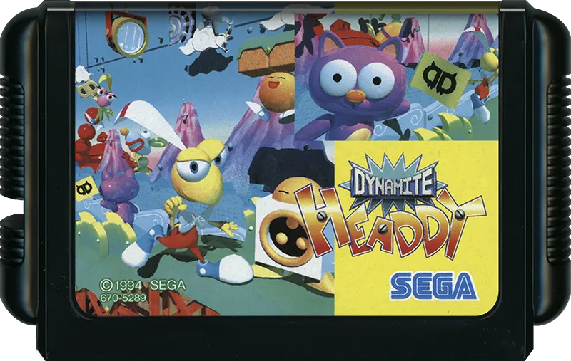 Dynamite Headdy Mega Drive cartridge with the cast collage label.