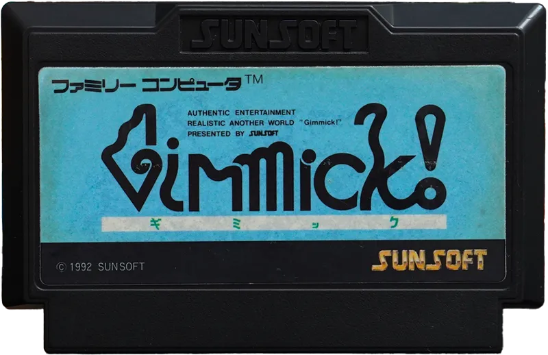 Gimmick! Famicom cartridge showing Yumetaro and red gear artwork.