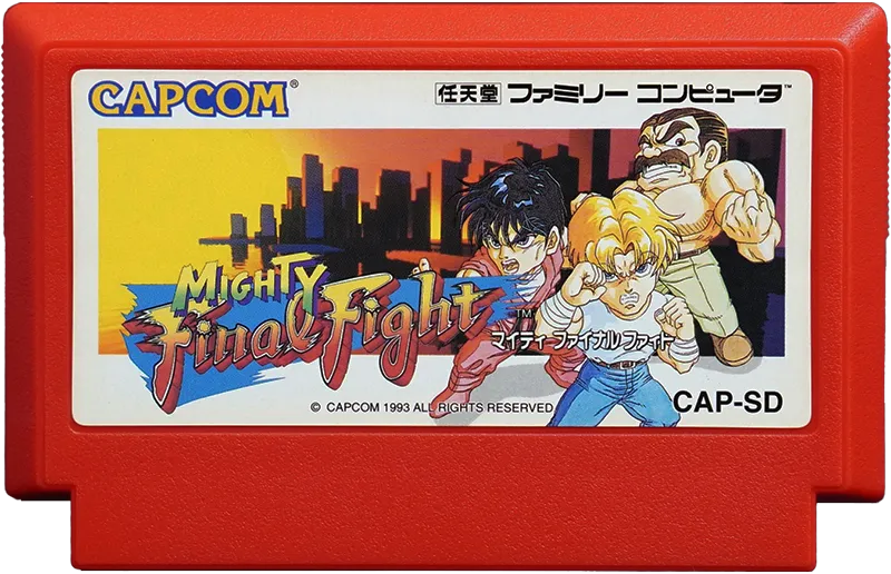 Mighty Final Fight Famicom cartridge in Capcom red.