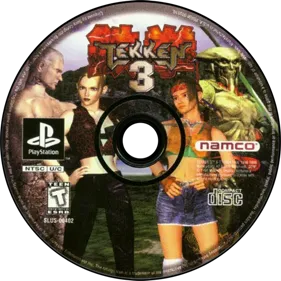 Tekken 3 PlayStation disc — black label with Jin Kazama and Namco / PlayStation logos.