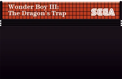 North American Sega Master System cartridge for Wonder Boy III: The Dragon's Trap, black plastic with the burgundy grid label and SEGA wordmark.